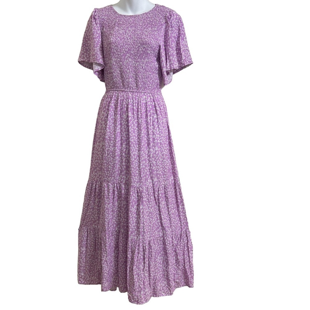 Zesica women’s floral print, flutter sleeve, lavender Maxi dress size S - Picture 2 of 9
